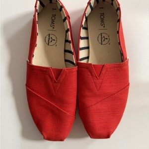 TOMS Vibrant Red Orange Canvas Slip-Ons